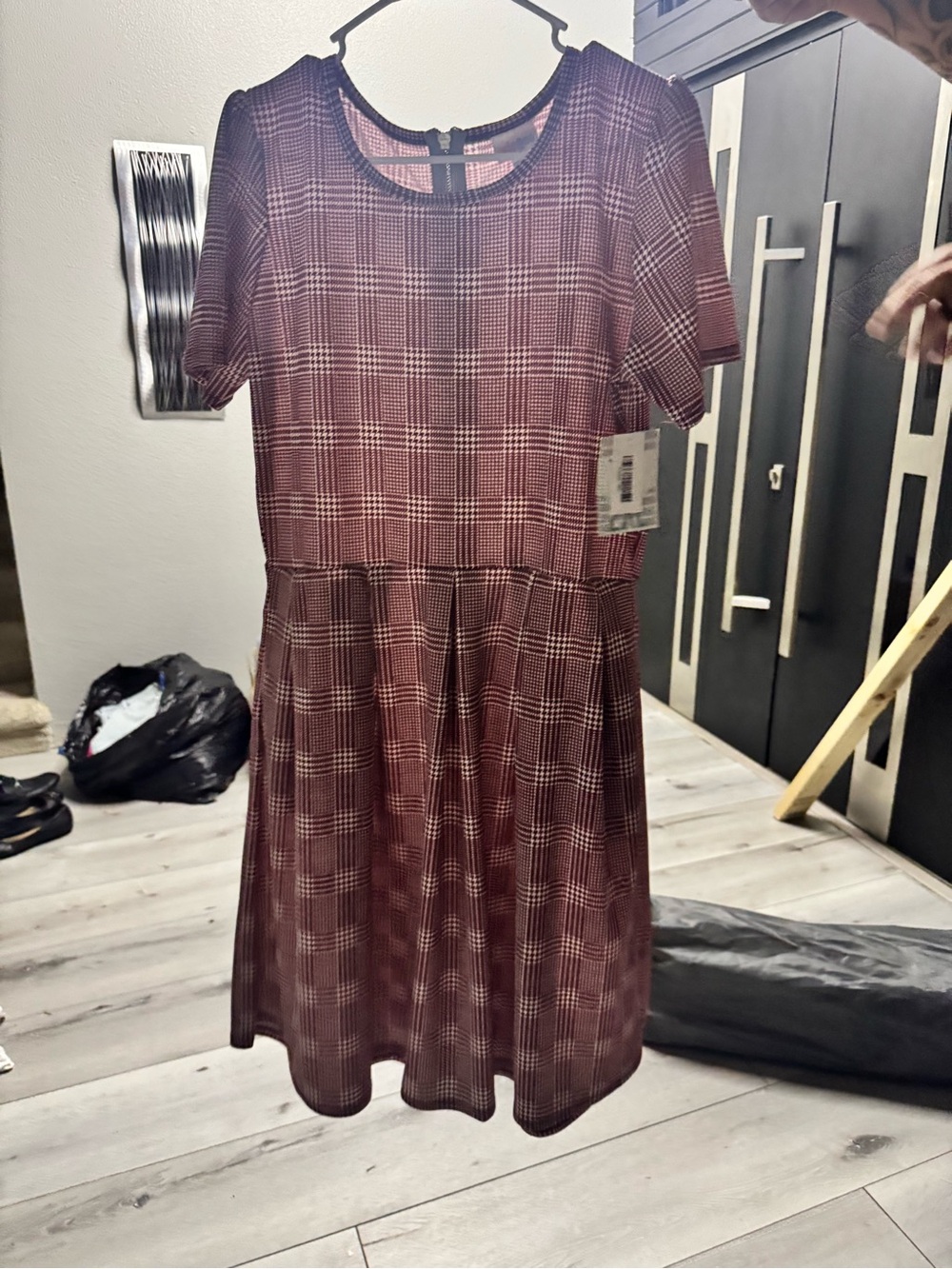 LuLaRoe Amelia Plaid Fit & Flare Dress 2XL Burgundy NWT